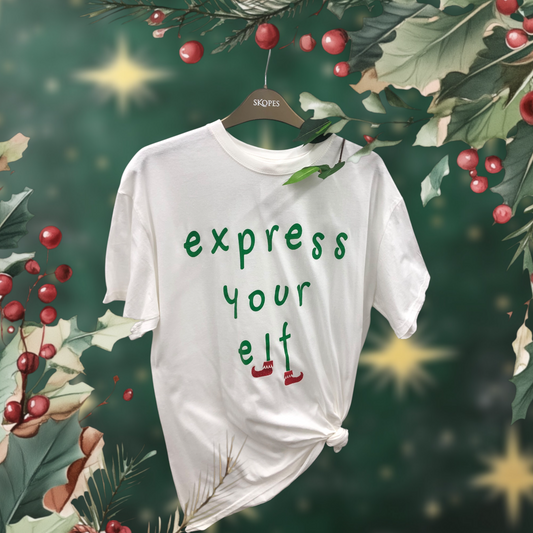 Unisex White Express You Elf Tee-Shirt