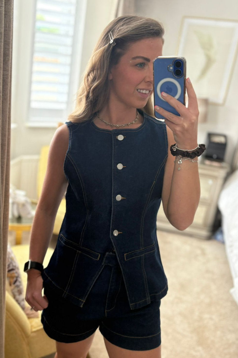 Ex In the Style Ladies Denim Button Through Waistcoat