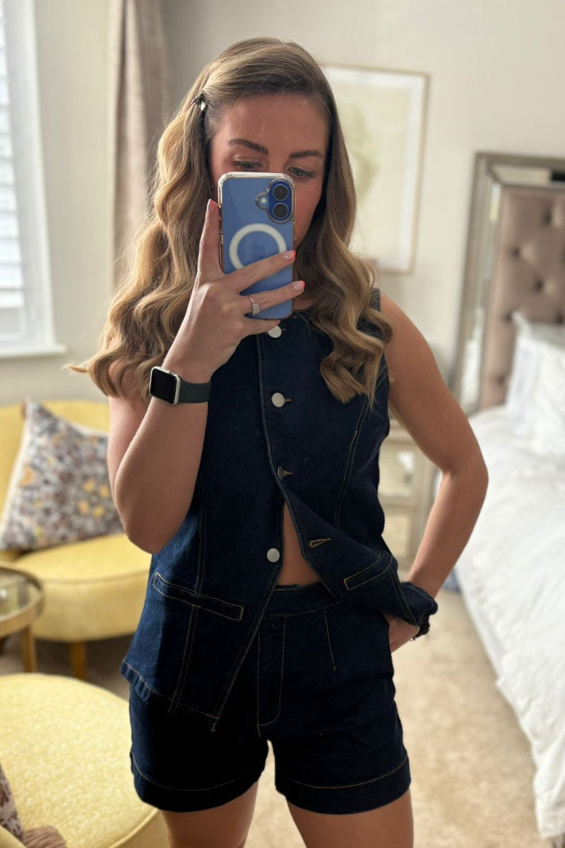 Ex In the Style Ladies Denim Button Through Waistcoat