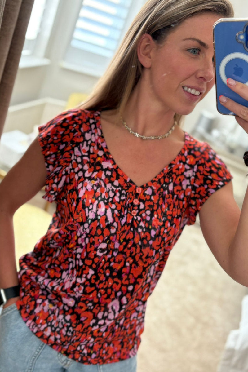Ex Dunnes Stores Floral Top in Red