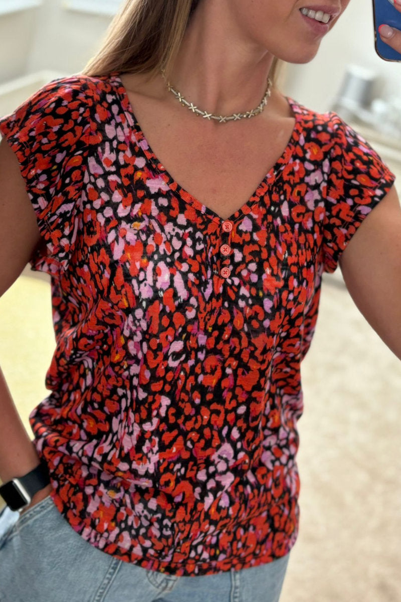 Ex Dunnes Stores Floral Top in Red