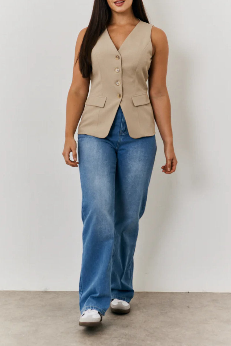Ex In the Style Longline Stone Button Through Waistcoat