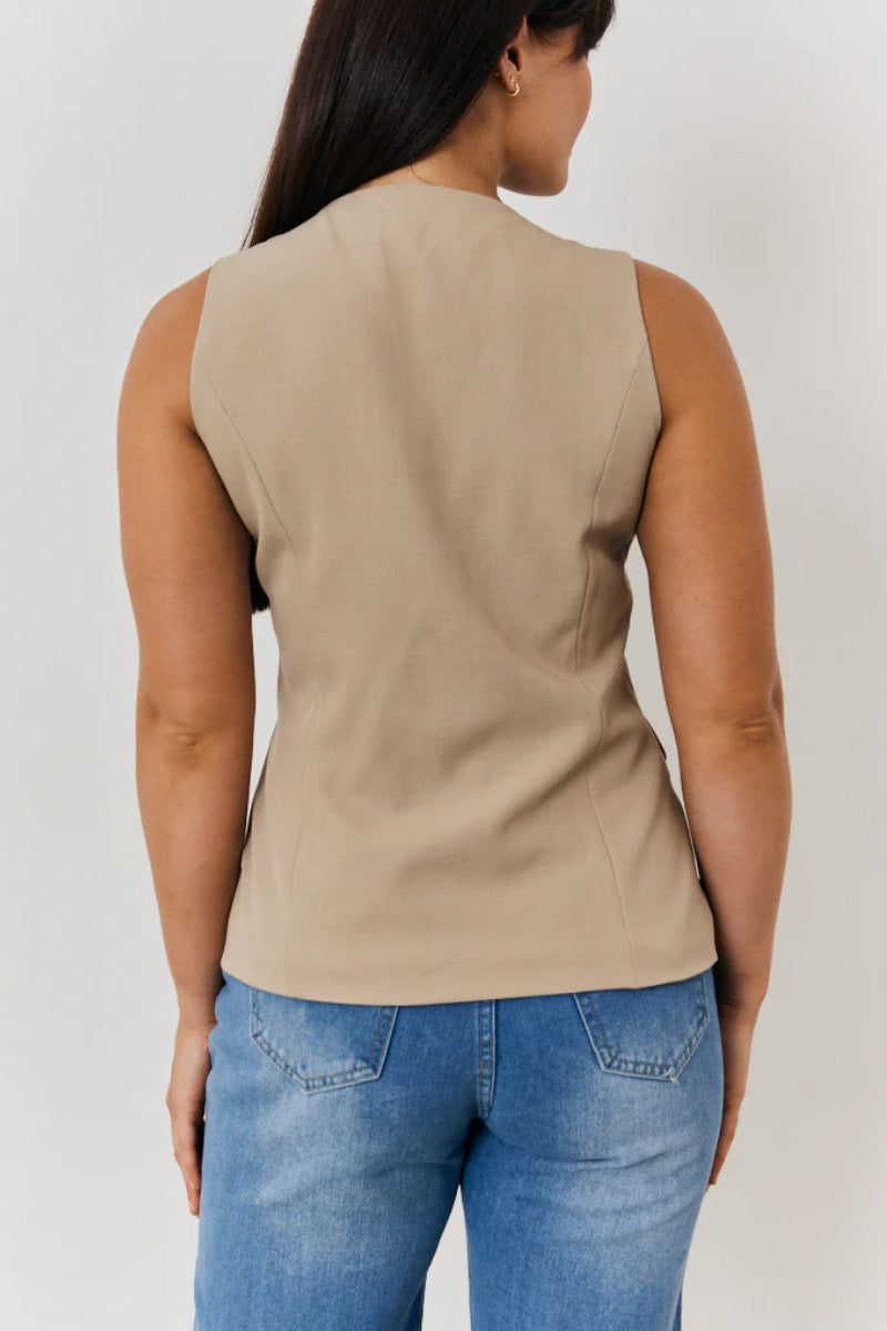 Ex In the Style Longline Stone Button Through Waistcoat