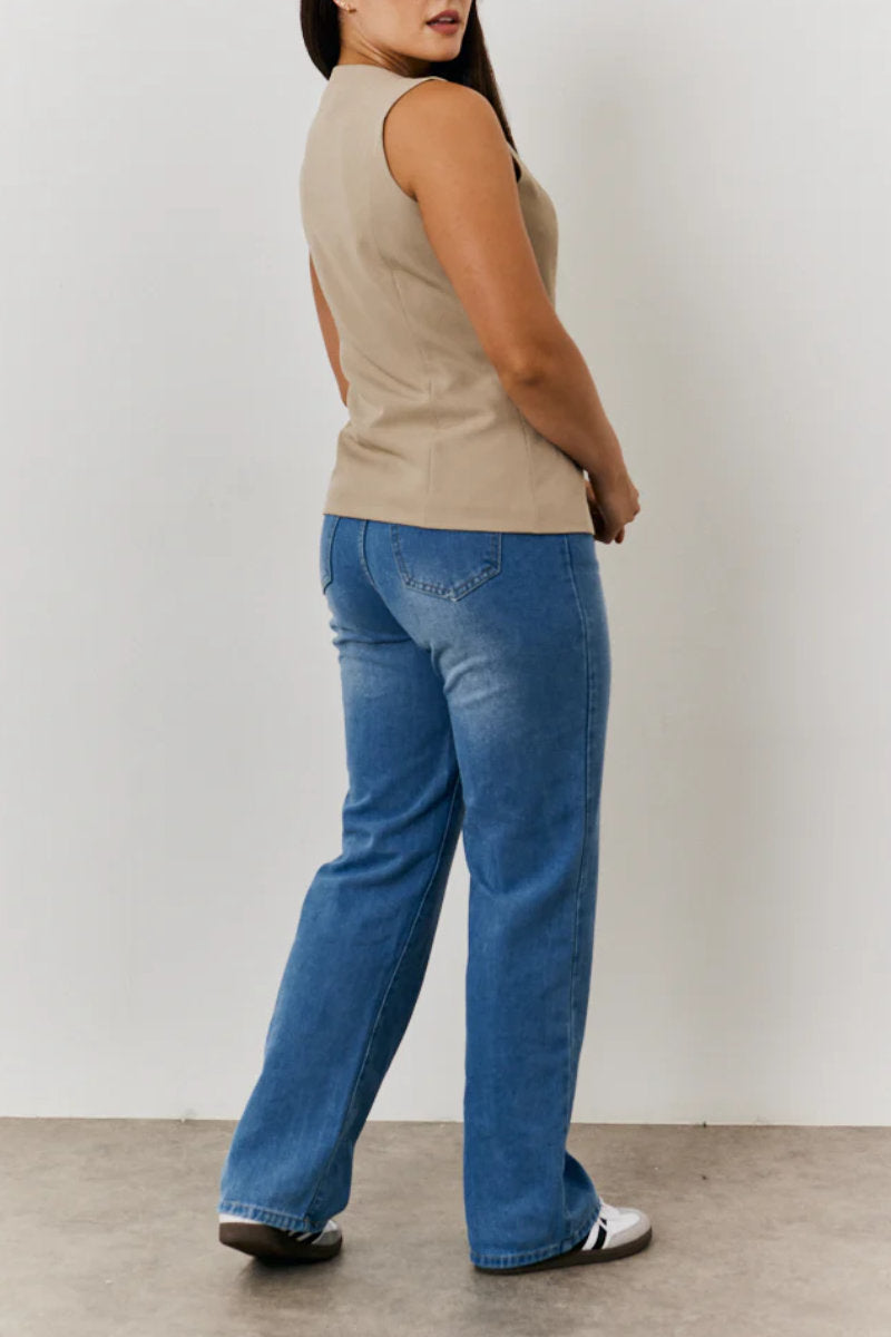 Ex In the Style Longline Stone Button Through Waistcoat
