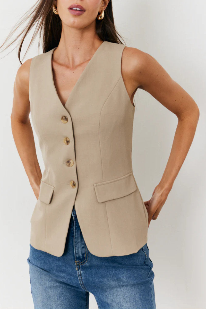 Ex In the Style Longline Stone Button Through Waistcoat
