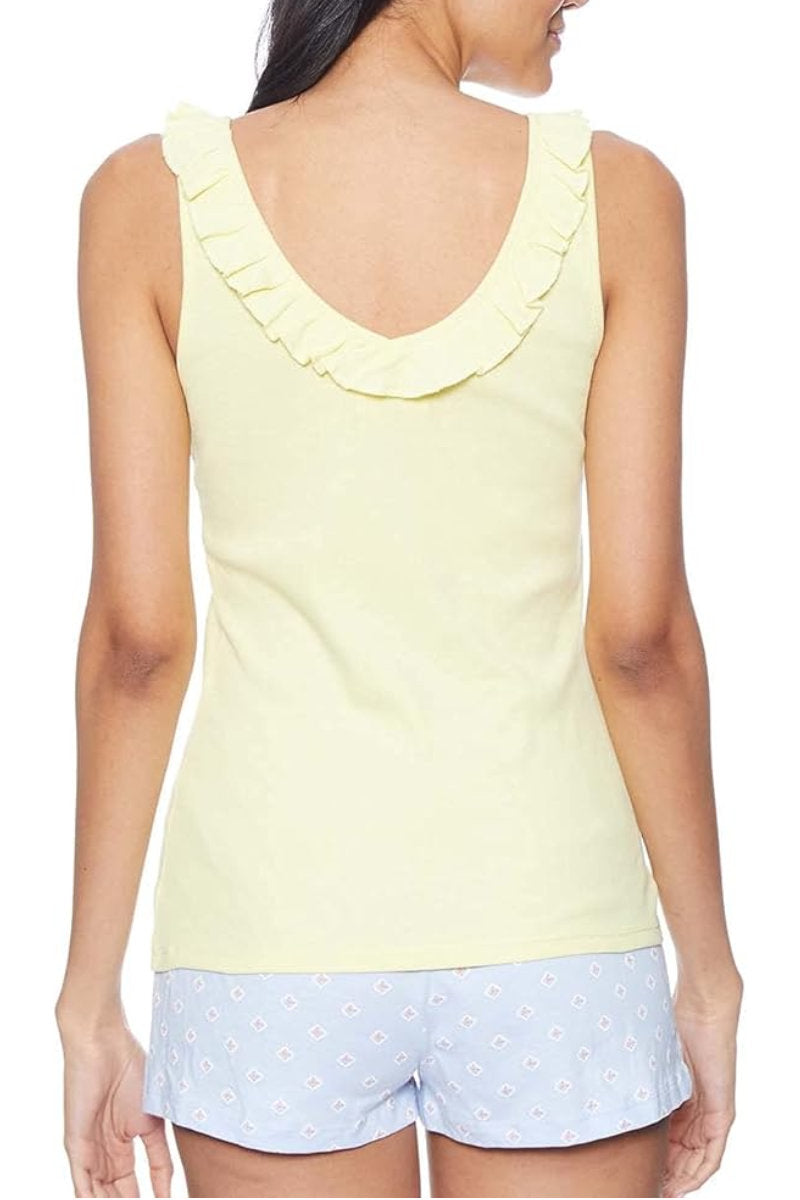 Famous Store Ruffle Detail Two-Tone Lemon Short Pyjama Set