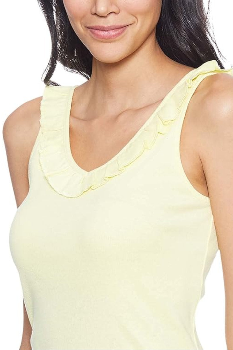Famous Store Ruffle Detail Two-Tone Lemon Short Pyjama Set