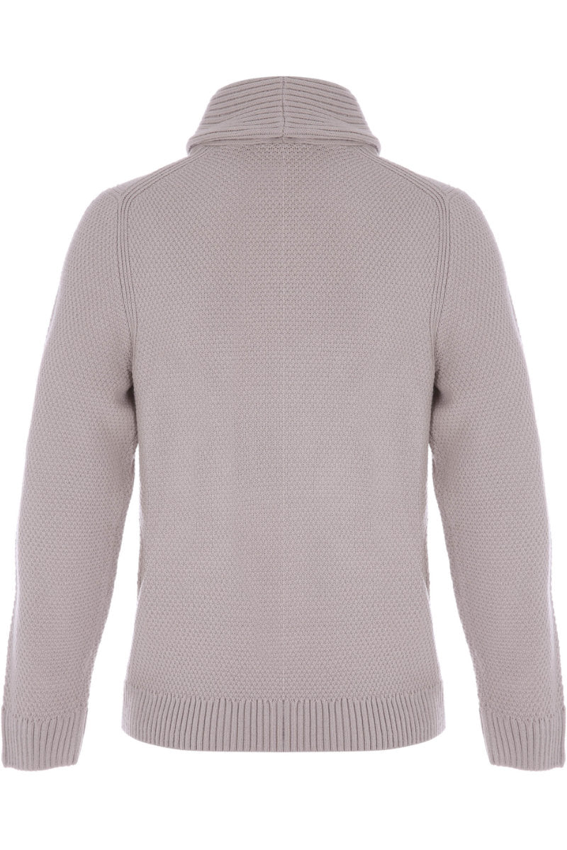 Mens Natural Plain Knitted Shawl Neck Jumper