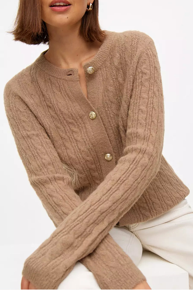 Ex Chain Store Camel Cable Knit Cardigan