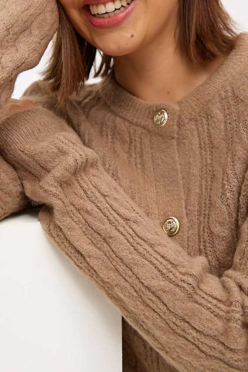 Ex Chain Store Camel Cable Knit Cardigan
