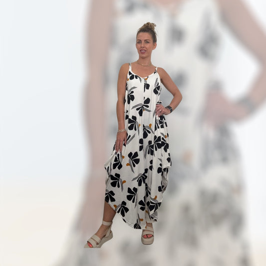 Black & Tan Print Strappy Jumpsuit