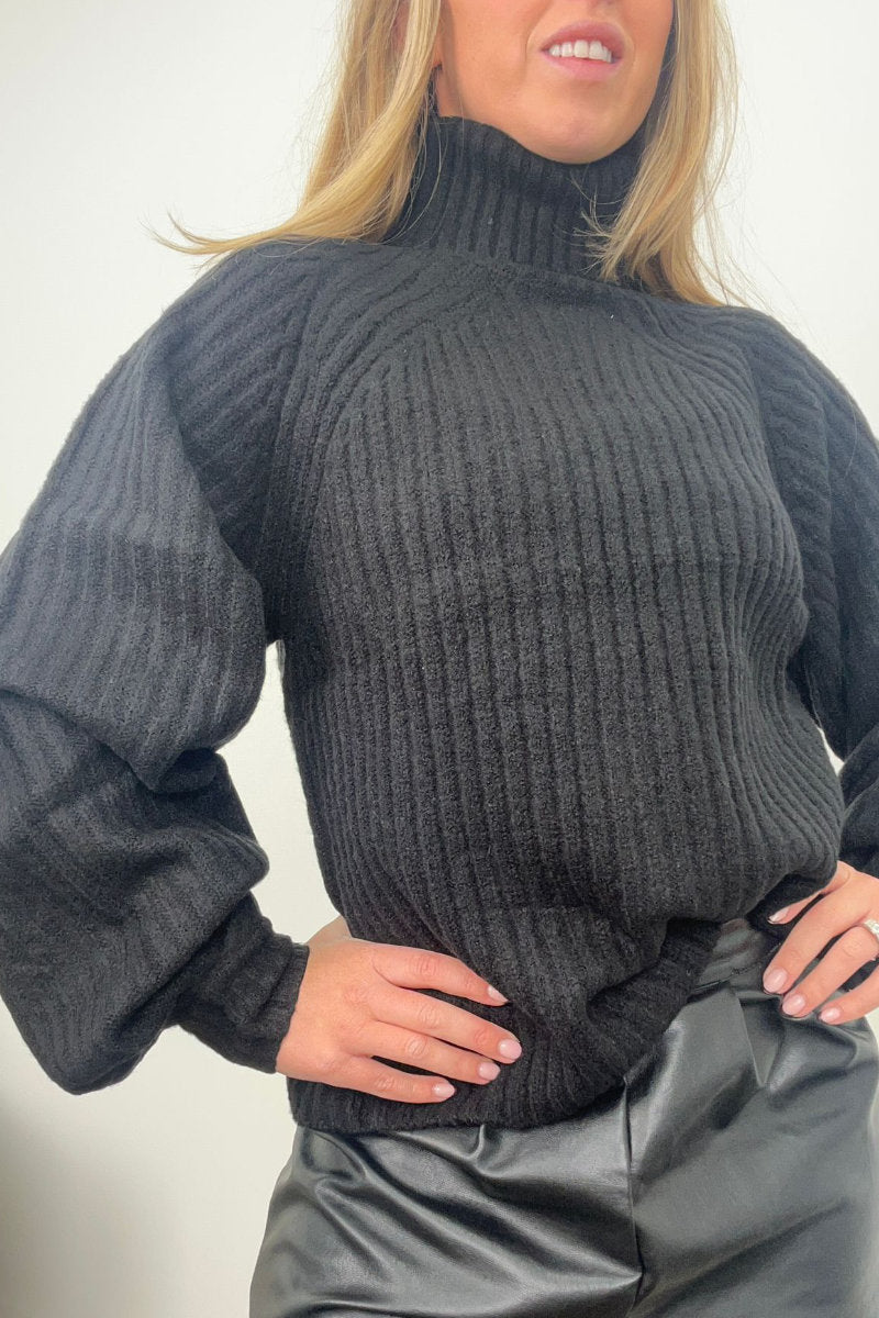 Ladies Black Balloon Sleeve Jumper