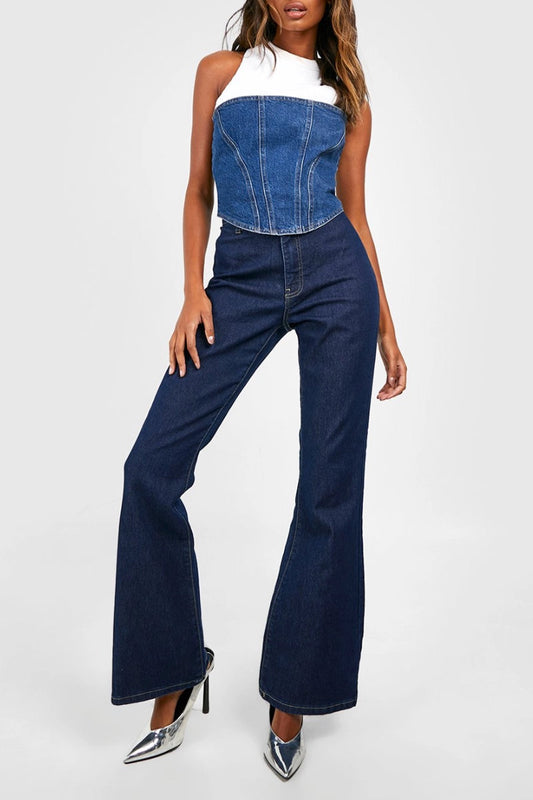 Ex-Boohoo Basic High Waisted Disco Flared Jeans