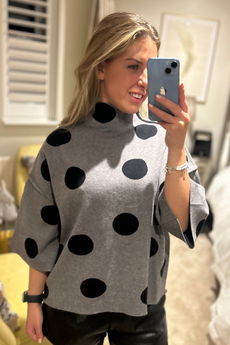 Boutique Collection Ladies Grey Spot Funnel Neck Jumper