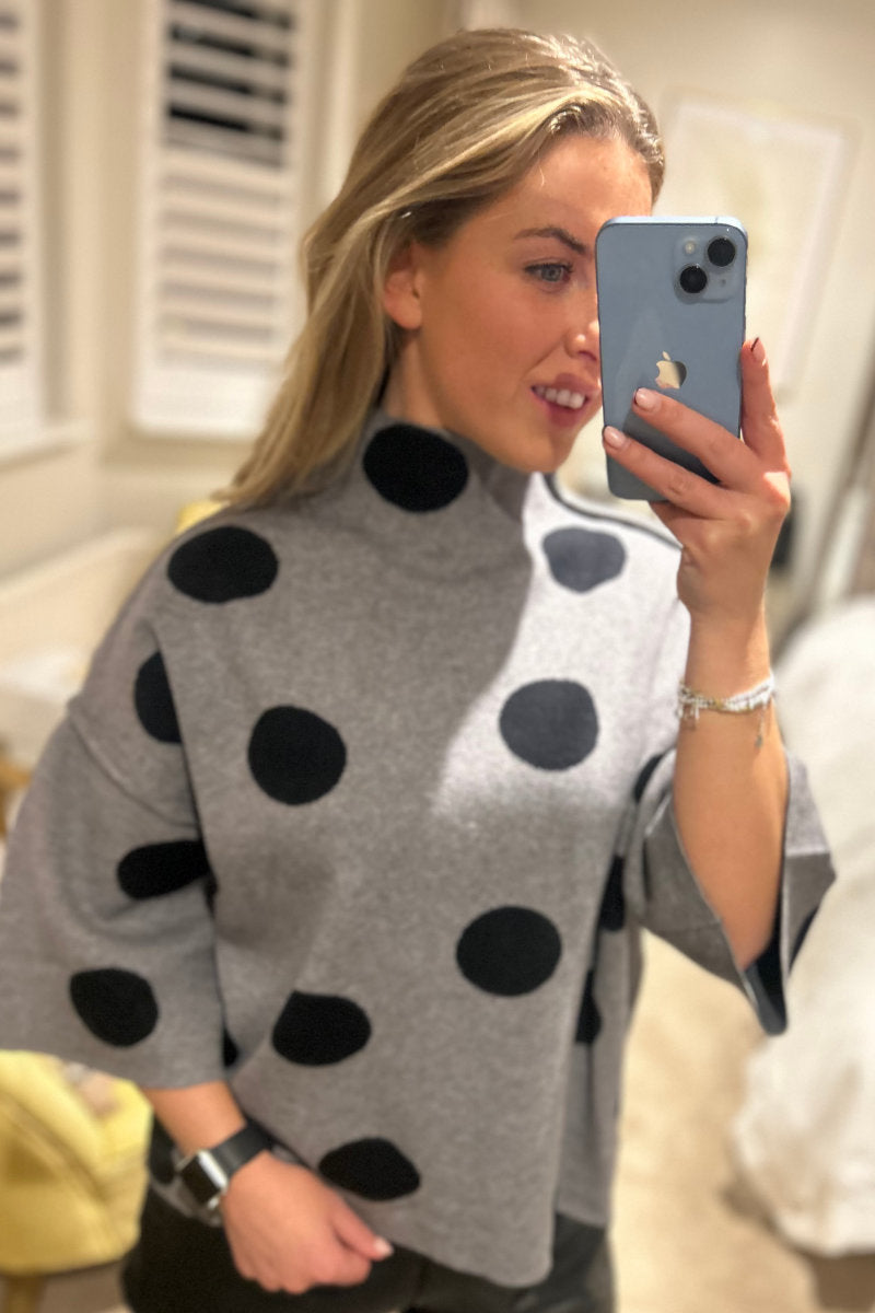 Boutique Collection Ladies Grey Spot Funnel Neck Jumper