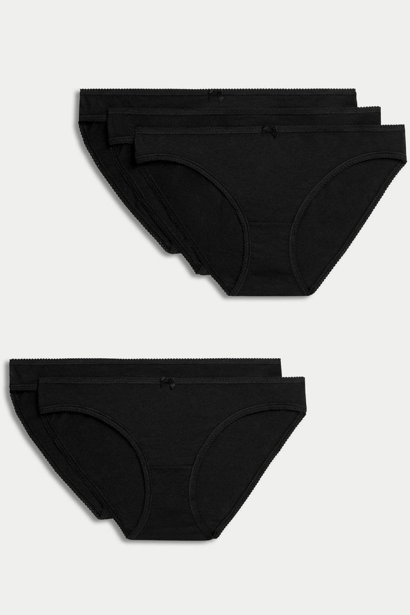 Famous Store Collection 5pk Cotton Lycra Bikini Knickers in Black