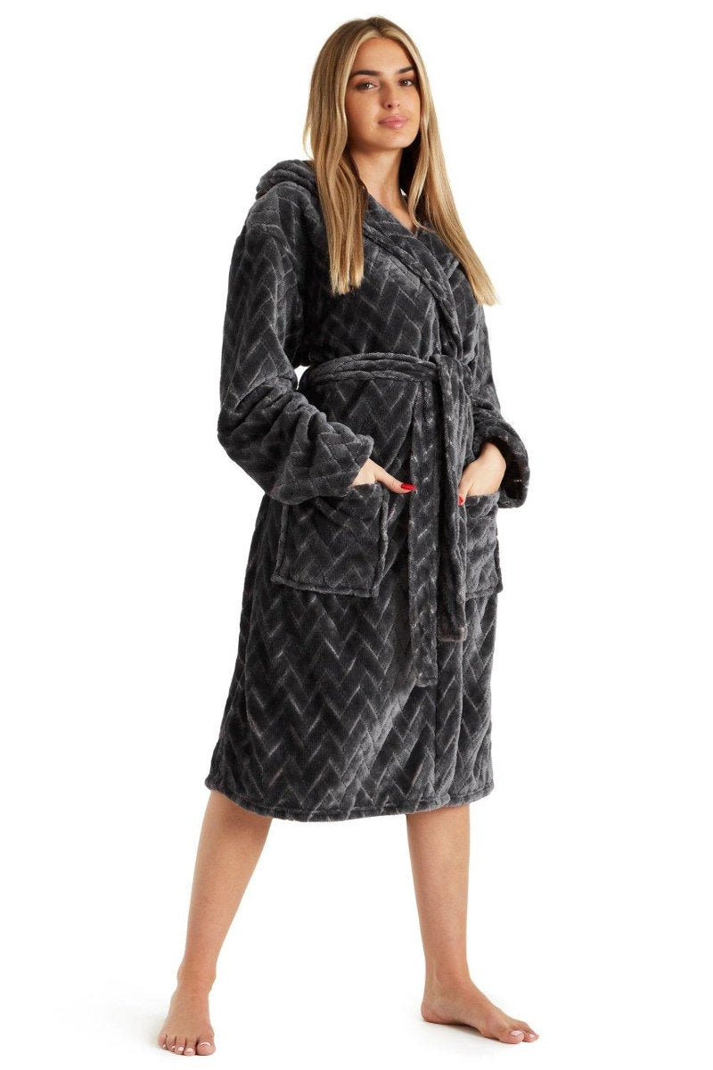 Ladies City Comfort Soft Fleece Charcoal Grey Dressing Gown