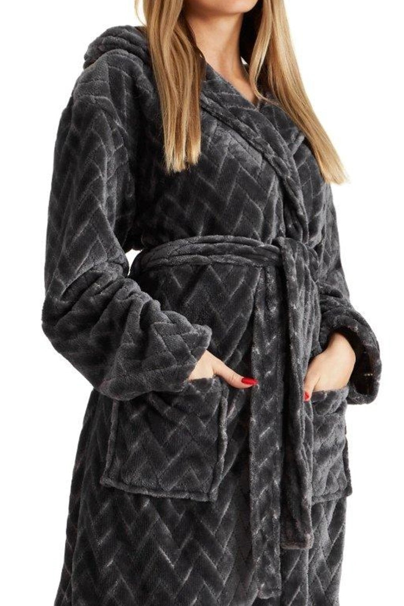 Ladies City Comfort Soft Fleece Charcoal Grey Dressing Gown