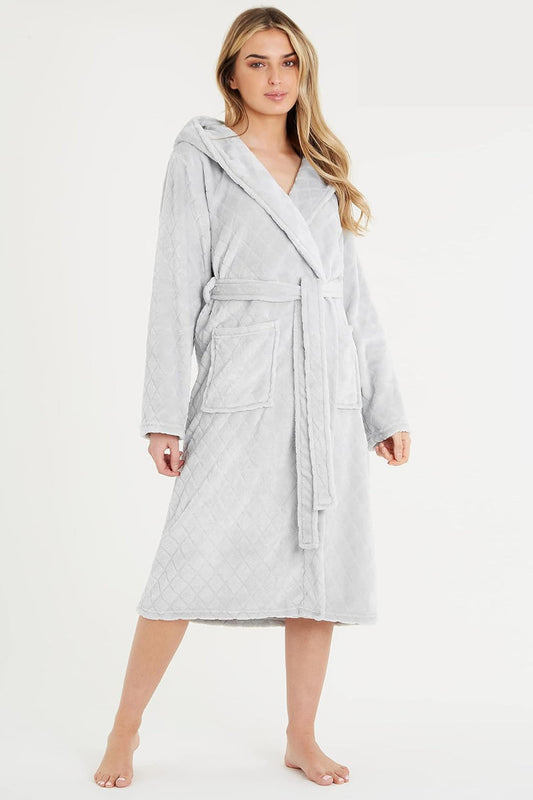 Ladies City Comfort Soft Fleece Silver Dressing Gown