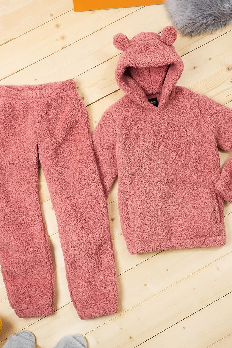 Ladies CityComfort 2-Piece Teddy Fleece Pyjama Set Dusky Pink