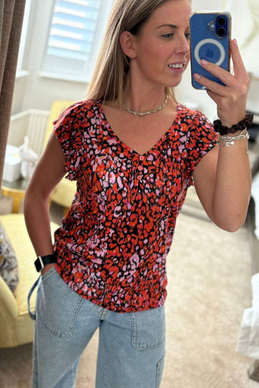 Ex Dunnes Stores Floral Top in Red