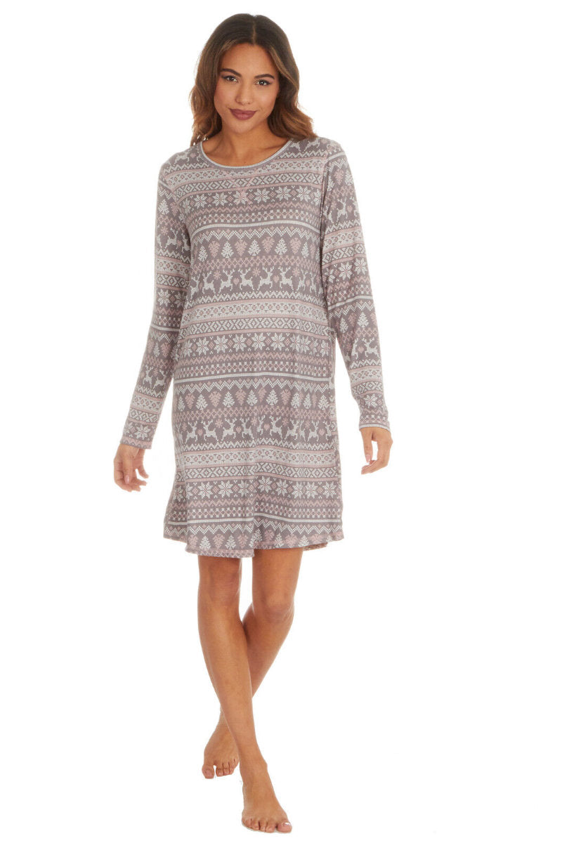 Ladies Grey Dear Fairisle Sleepshirt