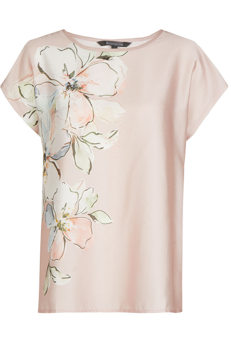 Ladies Nude Silky Print Floral Front Top