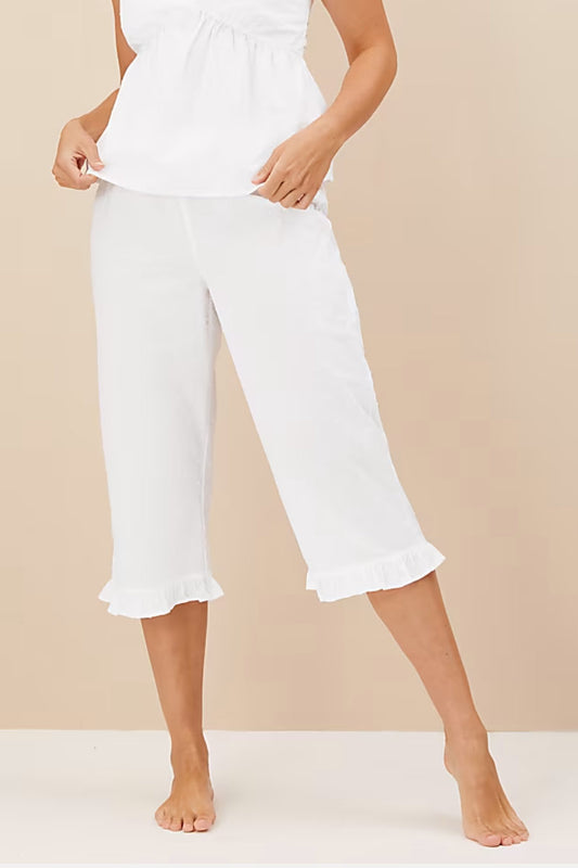 Ex M&S White Pure Cotton Frill Bottom Pyjama Bottoms