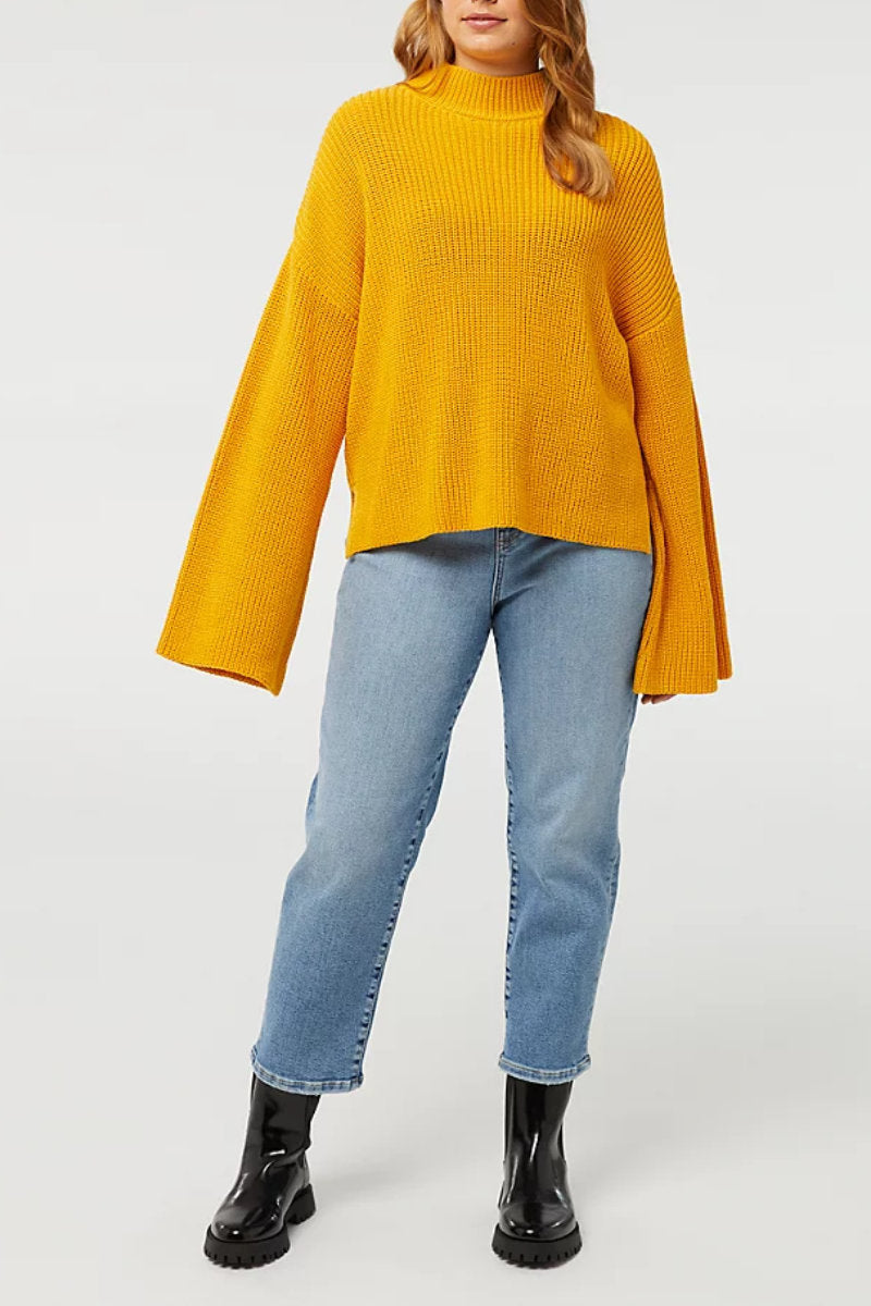 Supermarket Label Flare Knit Jumper Yellow