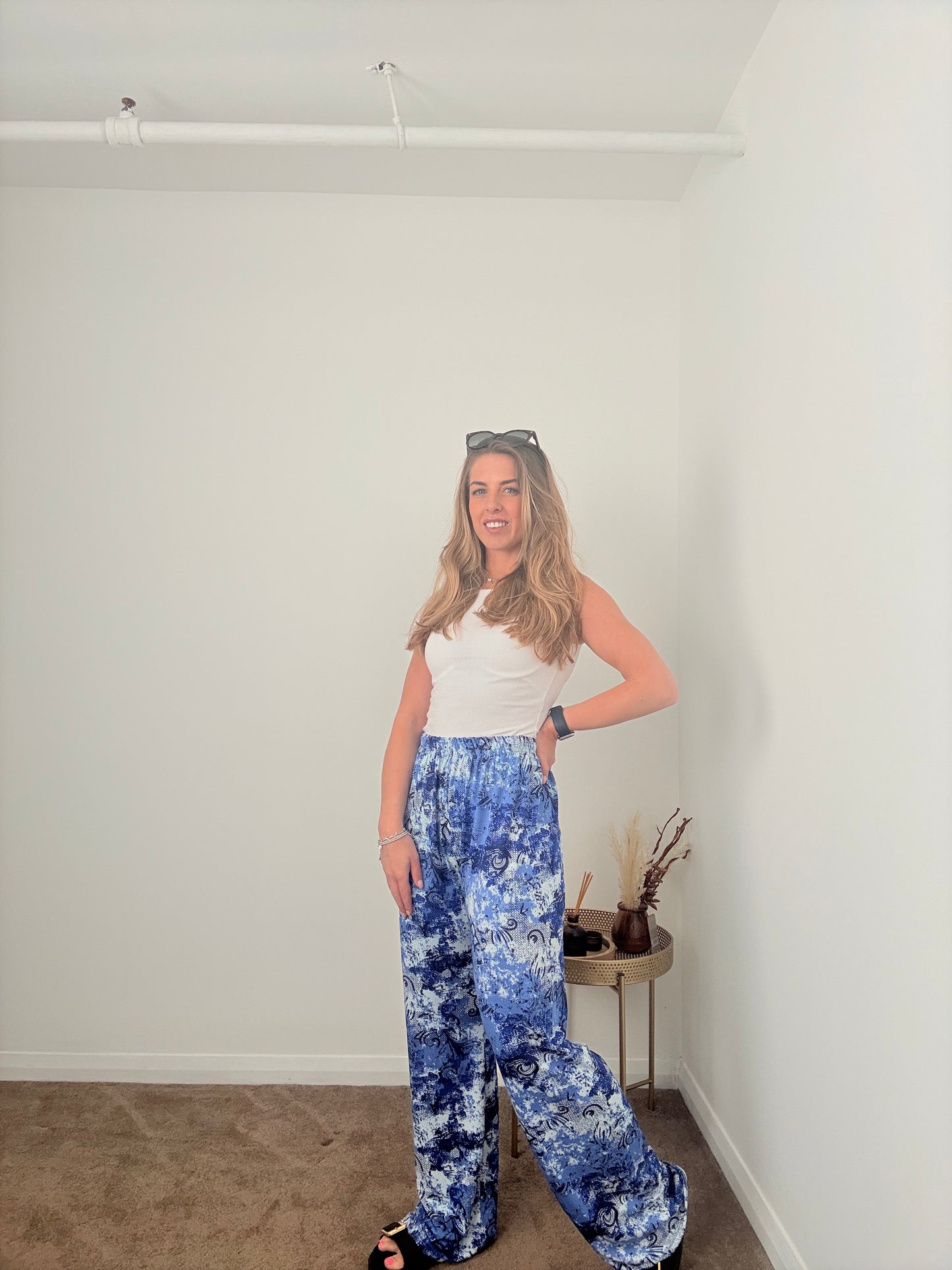 Blue Paisley Wide Leg Trousers