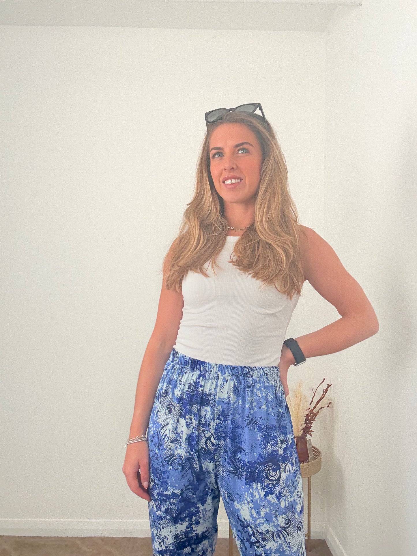 Blue Paisley Wide Leg Trousers