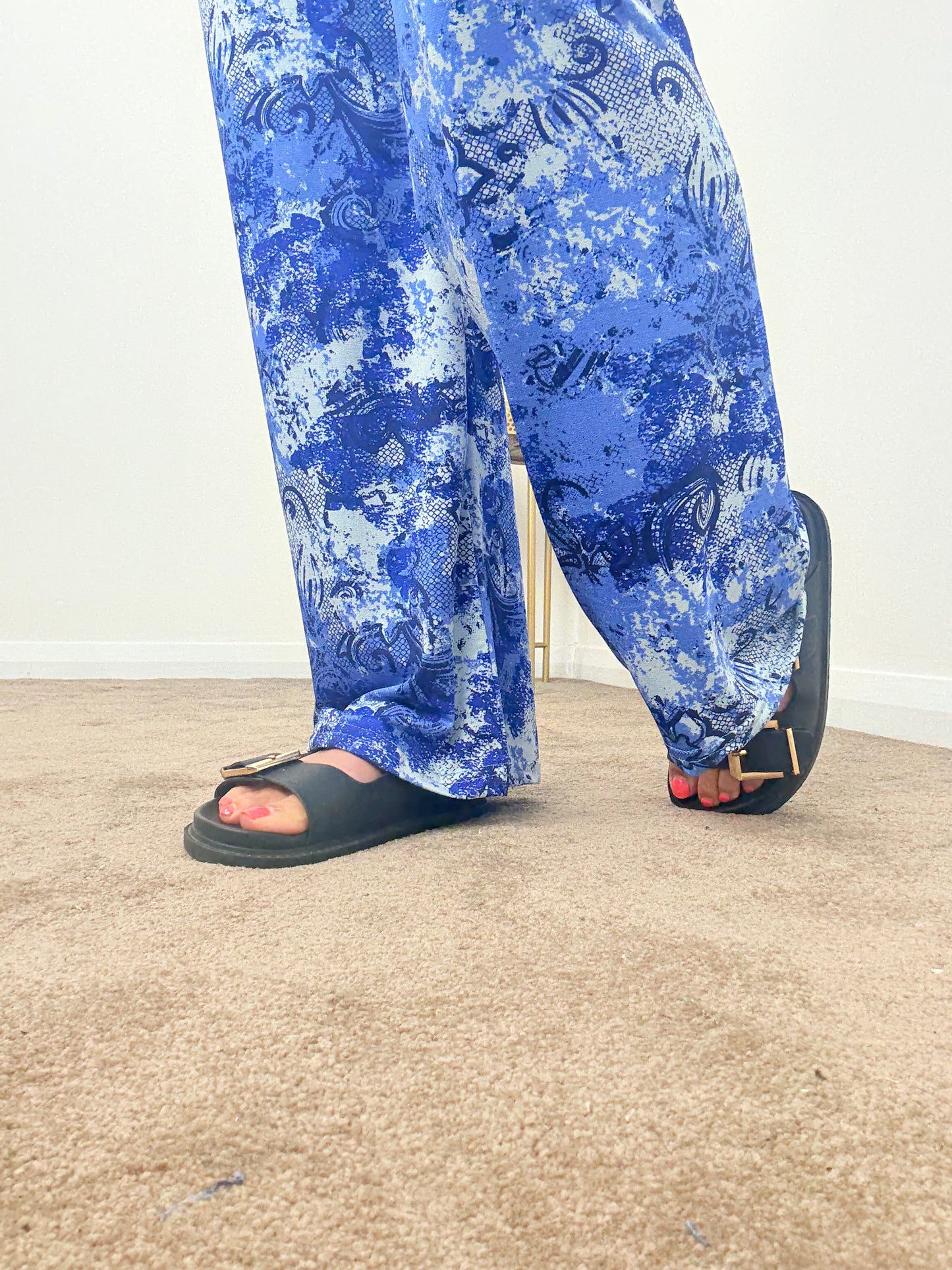 Blue Paisley Wide Leg Trousers