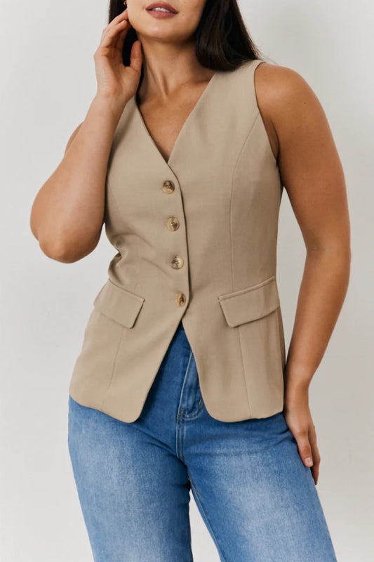 Ex In the Style Longline Stone Button Through Waistcoat