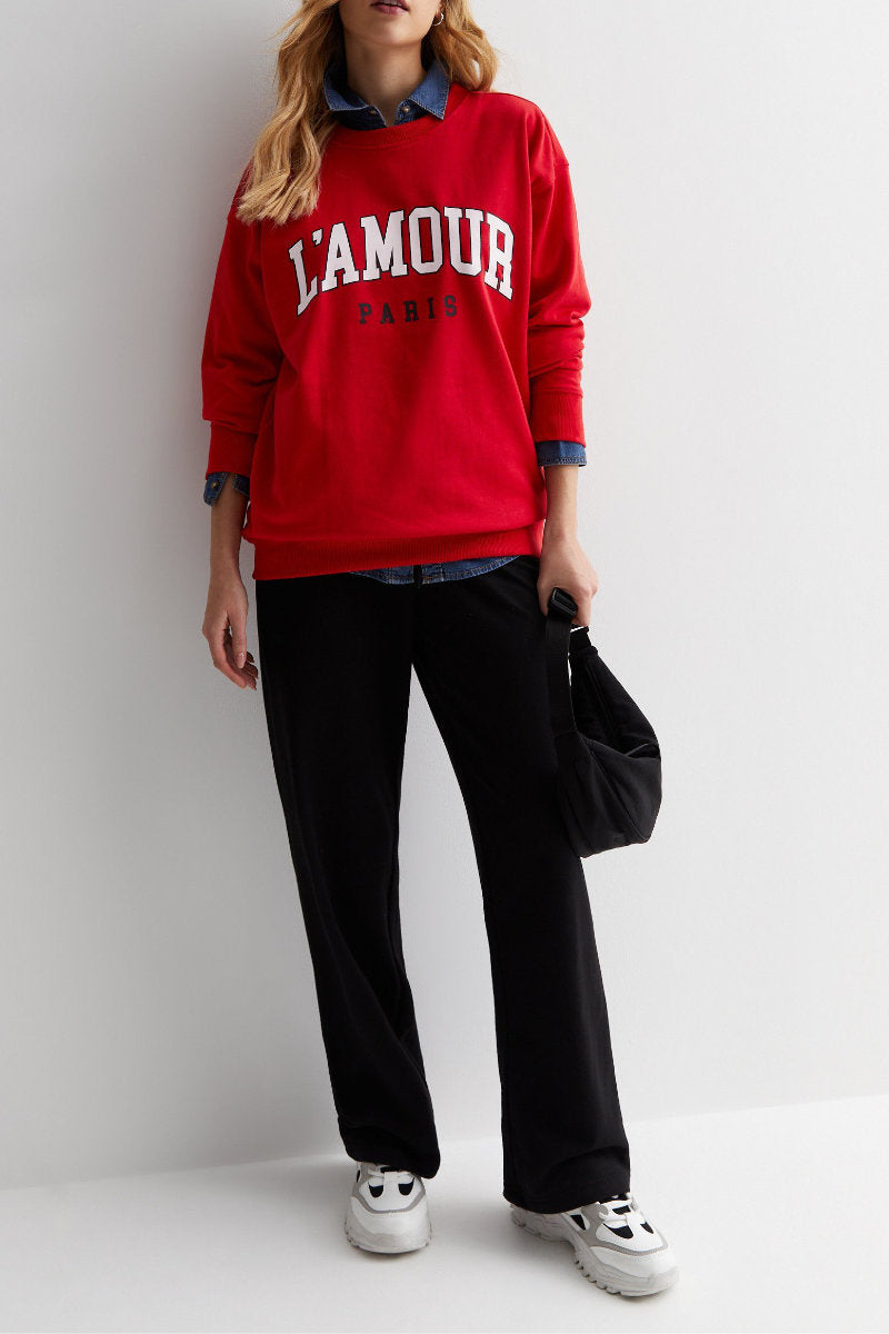 Ex New Look L'Amour Red Crew Neck Sweatshirt