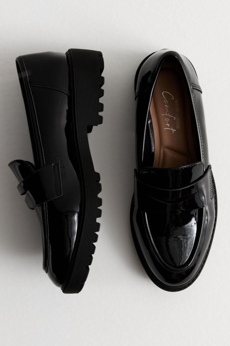 Ex New Look Black Penny Strap Patent Loafers