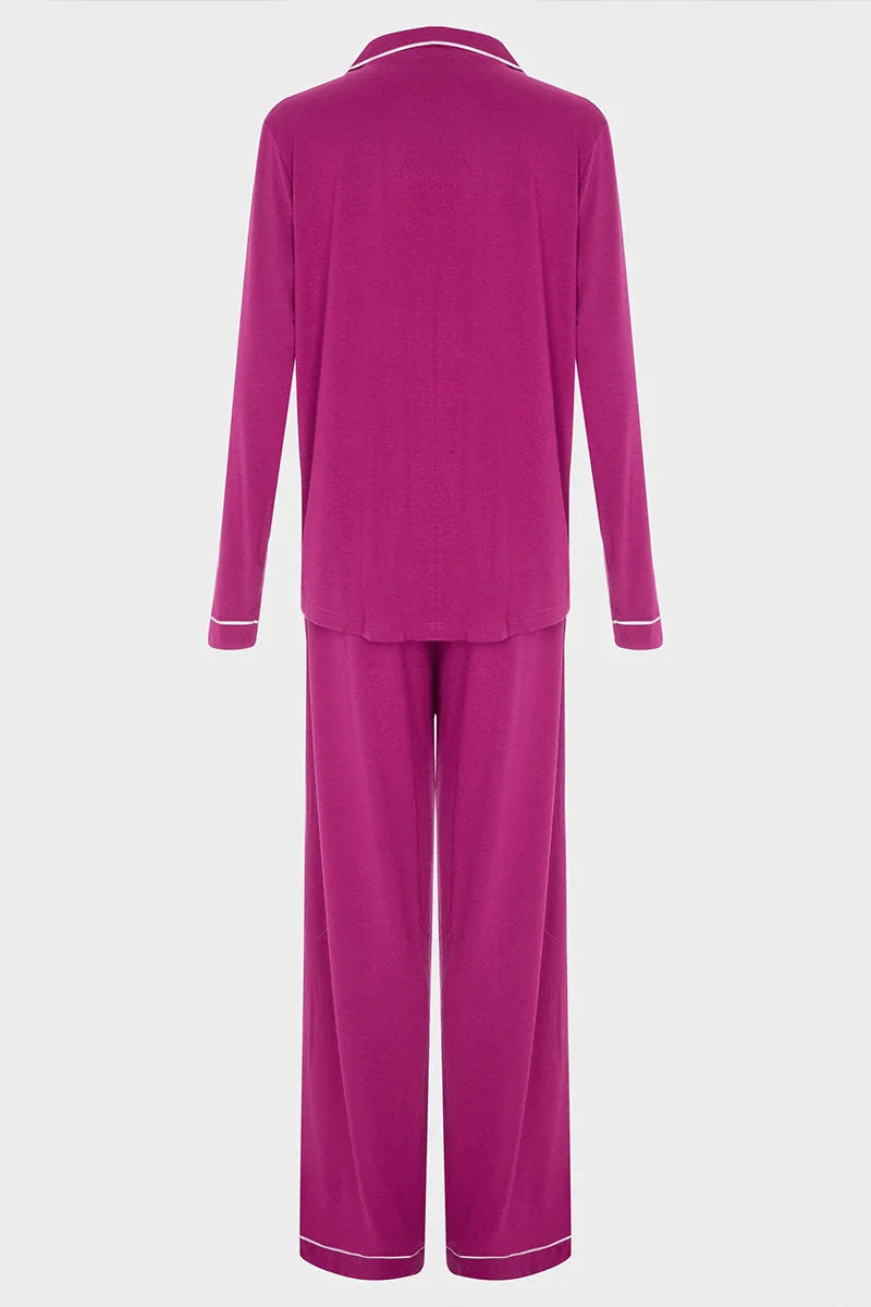 Ladies Hot Pink Piped Pyjama Set