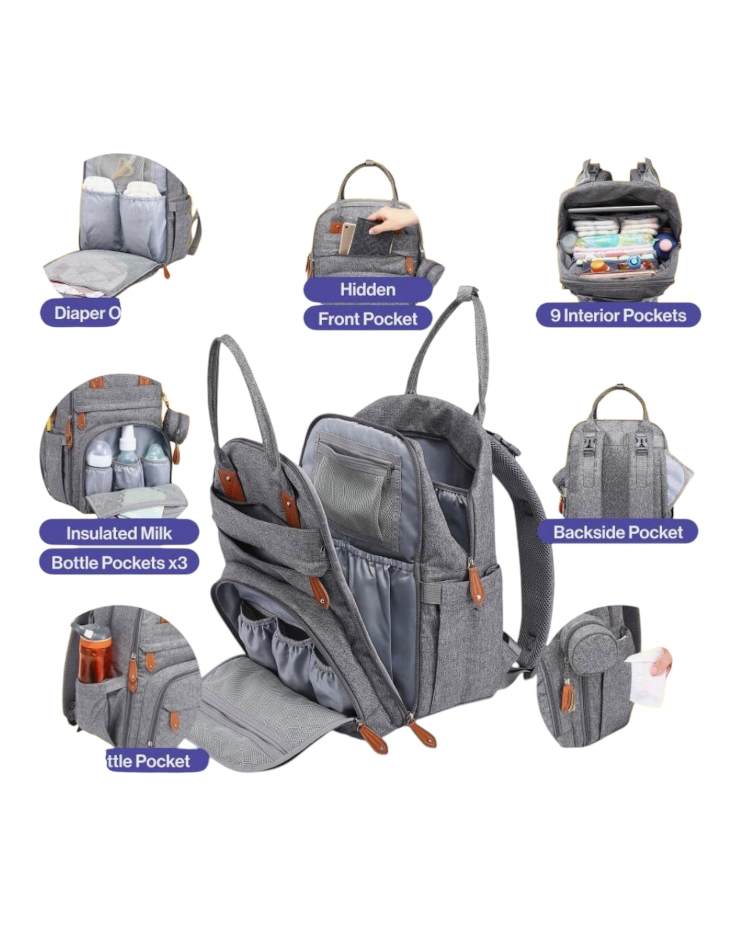 Multifunctional Dark Grey Baby Changing Bag