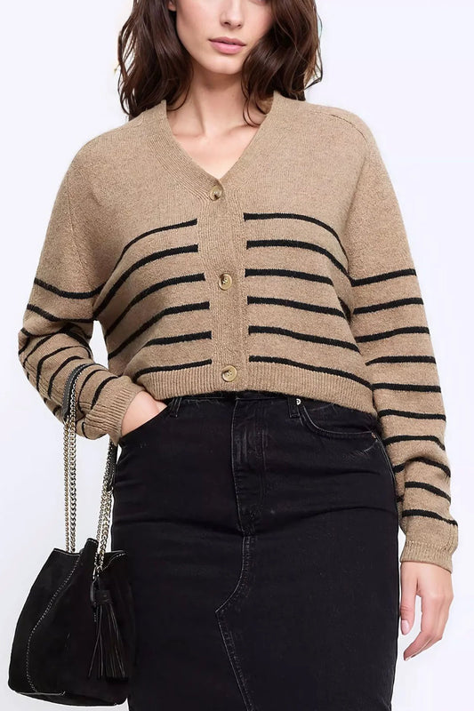 Ex RI Cropped Knit Stripe Cardigan