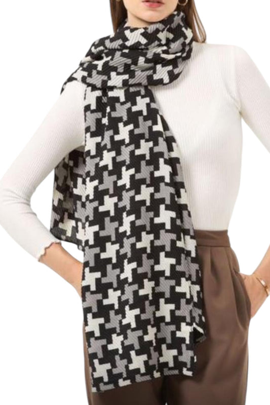 Ladies Black & Grey Monochrome Print Scarf