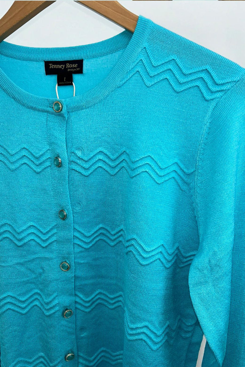 Ladies Tenney Rose Button Front Cardigan in Aqua