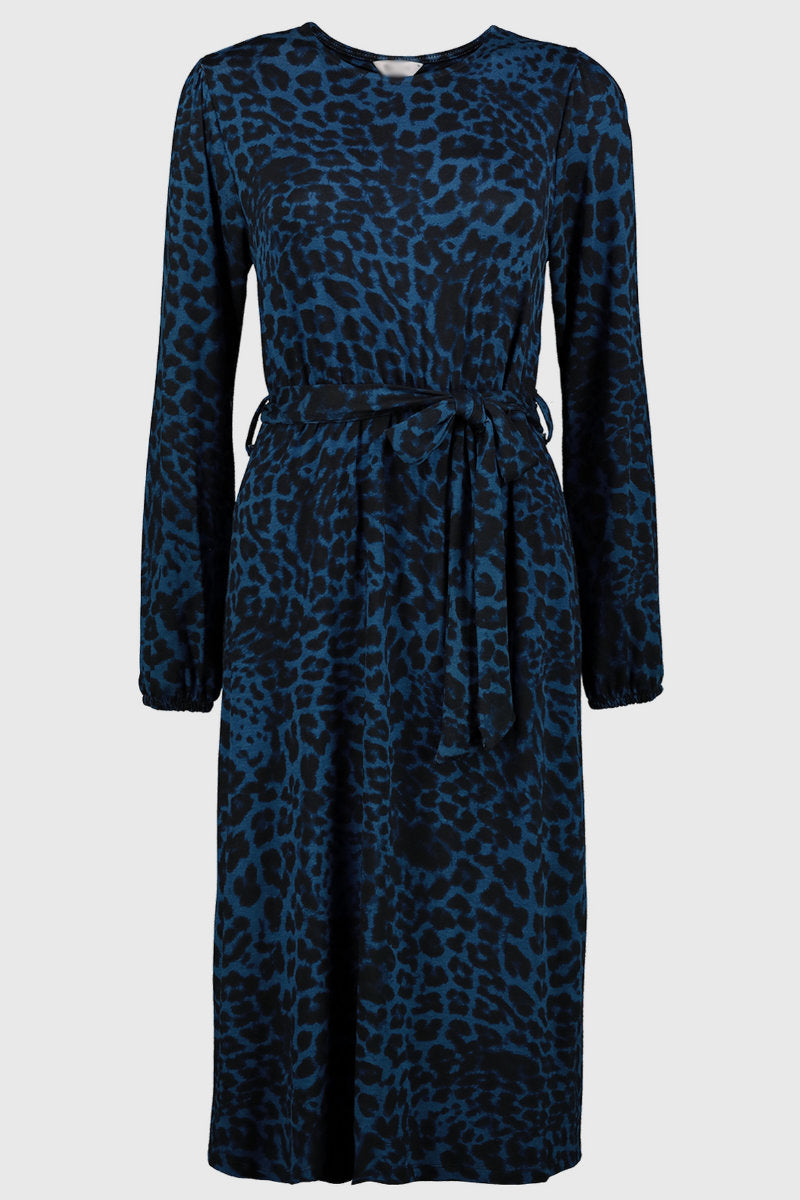 Ex-Tu Petite Teal Leopard Print Tie Belt Dress