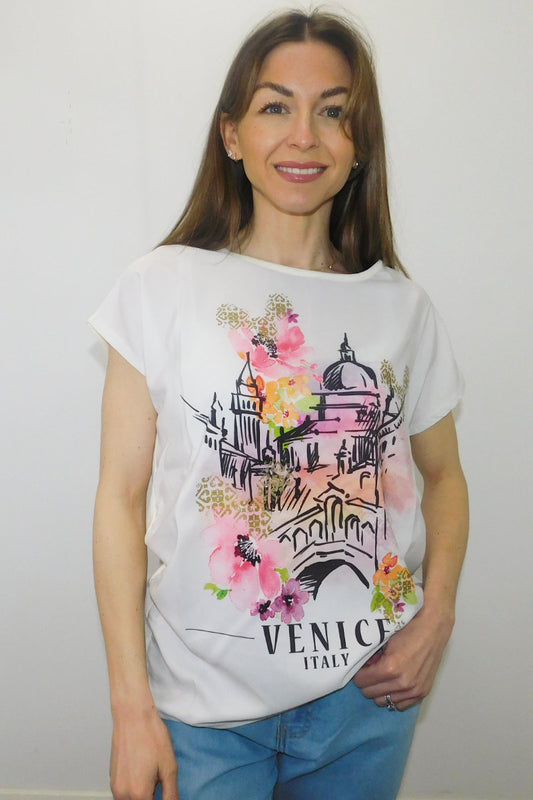 Ladies Venice Silky Print Front Top