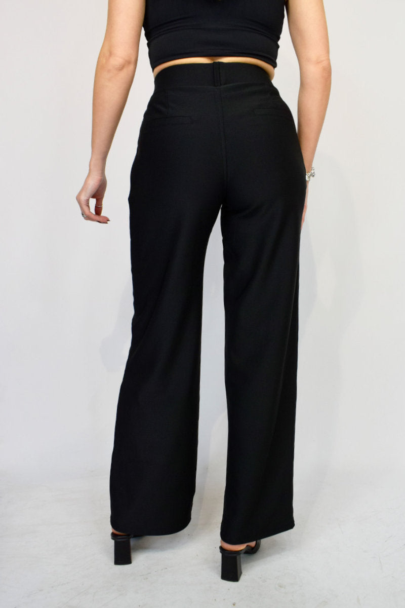 Ladies YU & ME Wide Leg Trousers in Black