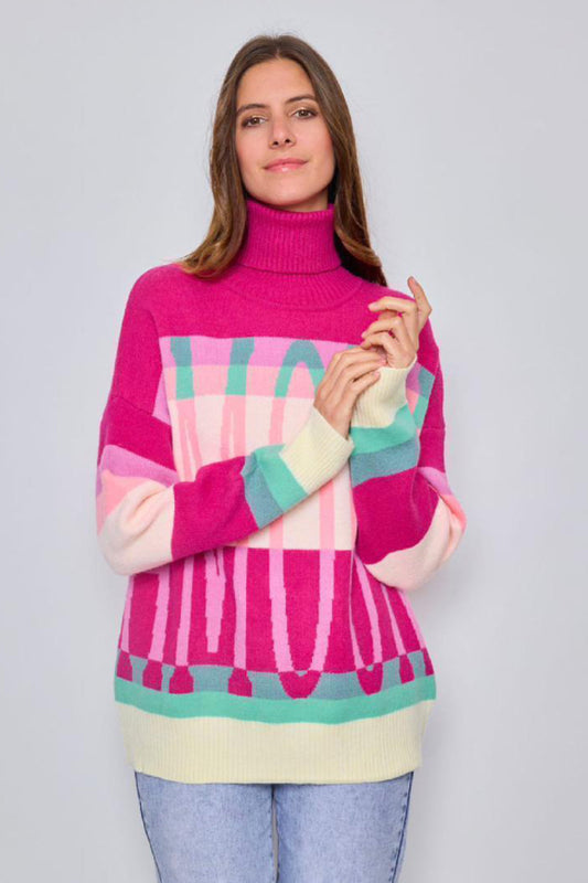 Ladies Amour Design Roll-Neck Knit Jumper Pink